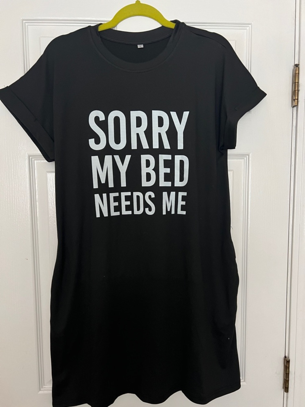 Black Graphic Nightshirt "Sorry My Bed Needs Me"